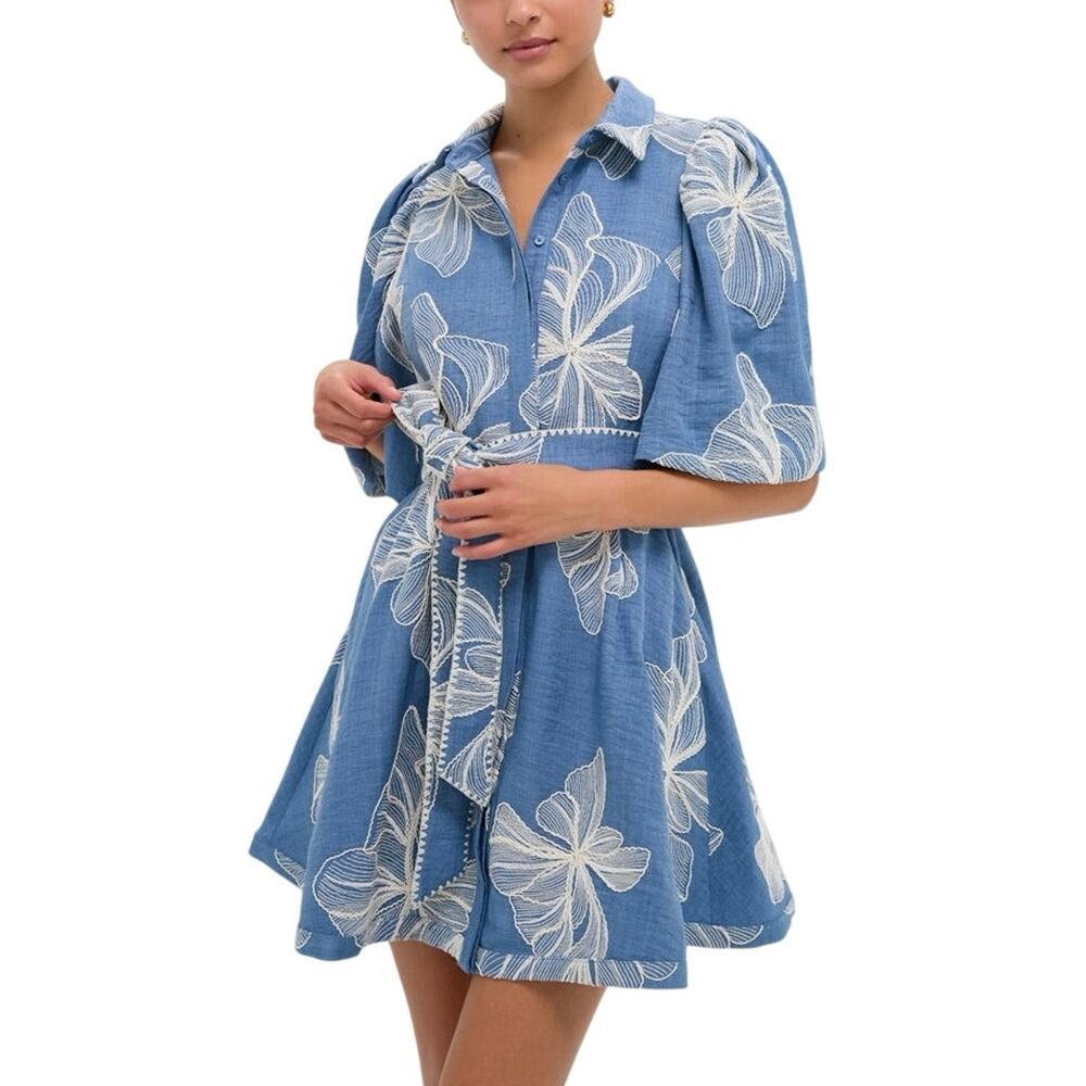 HYACINTH HOUSE Chambray & Ivory Embroidery Cindy Mini Dress Size M New with Tag